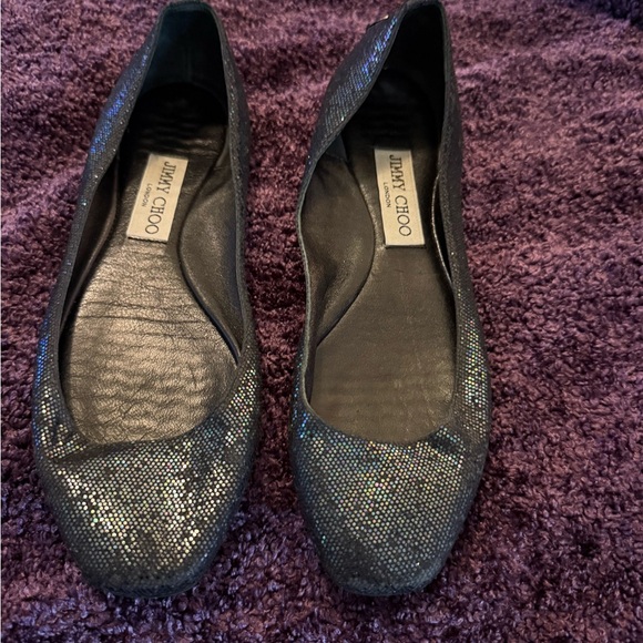 Jimmy Choo Black Glitter Flats - Picture 3 of 7